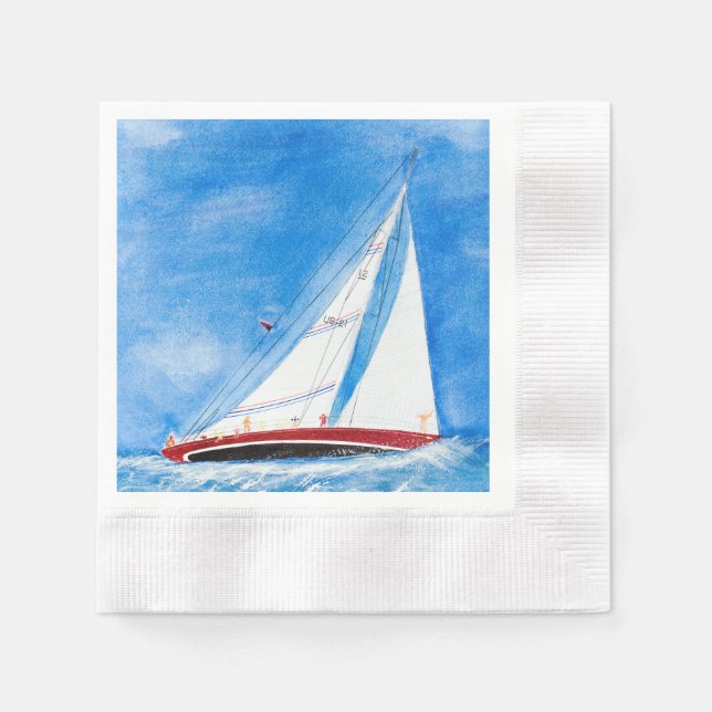 sailboat on high seas watercolor napkin (Front)