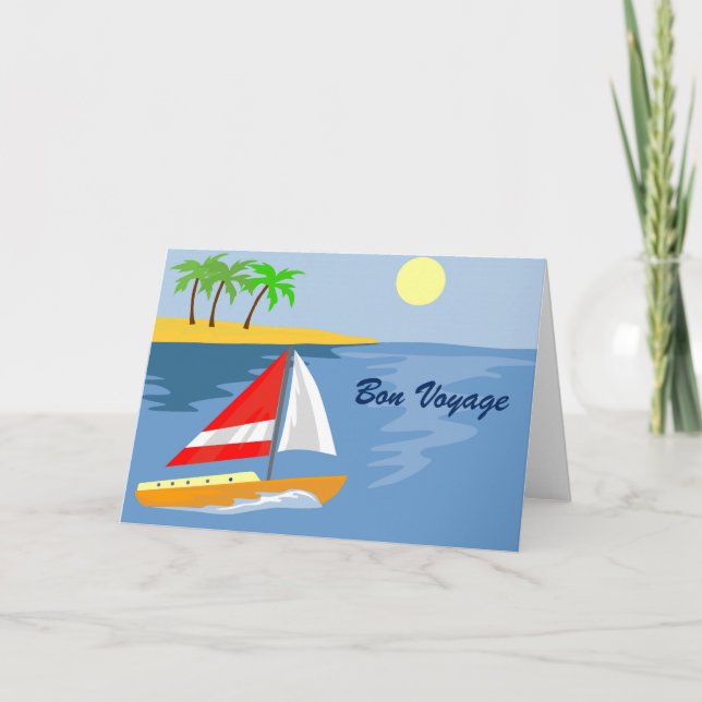 SAILBOAT ON ISLAND BON VOYAGE CARD (Front)