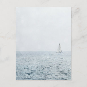 Sailboat on Misty Blue Ocean Water Sail Boats Postcard