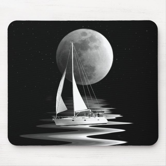 Sailboat on moonlit water mouse mat (Front)