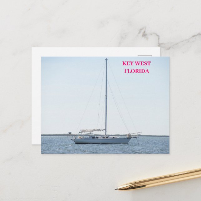 Sailboat on Ocean Key West Florida Postcard (Front/Back In Situ)