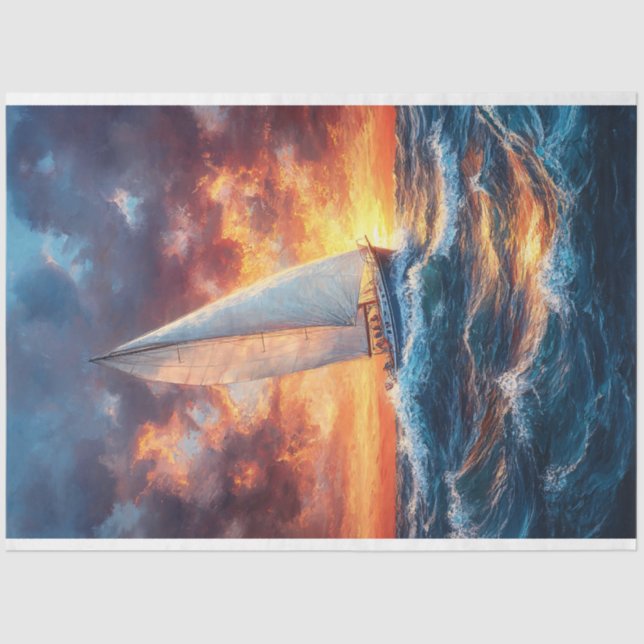 Sailboat on Rough Seas Painting Decoupage Tissue Paper (Front)