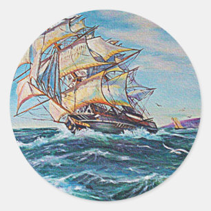 Sailboat on Rough Waters Oil Painting Classic Round Sticker