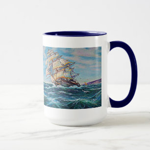 Sailboat on Rough Waters Oil Painting Mug