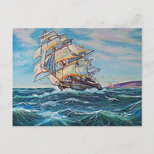 Sailboat on Rough Waters Oil Painting Postcard (Front)