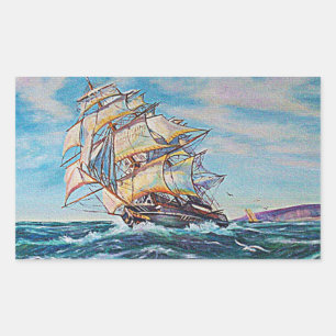 Sailboat on Rough Waters Oil Painting Rectangular Sticker