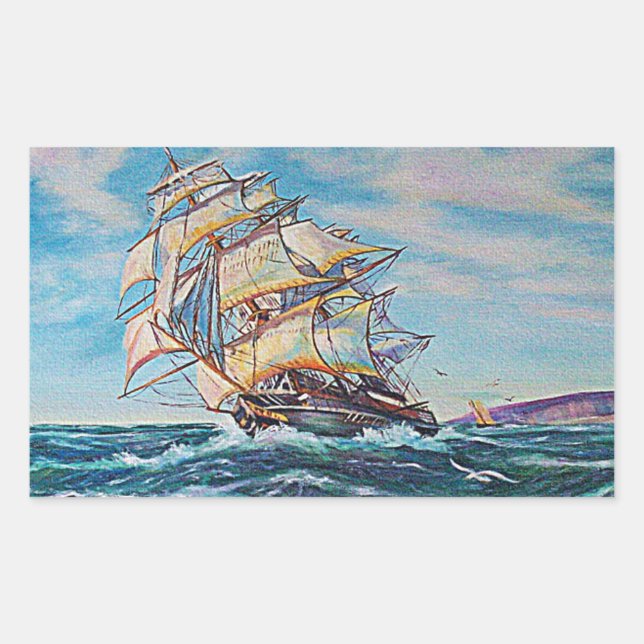 Sailboat on Rough Waters Oil Painting Rectangular Sticker (Front)
