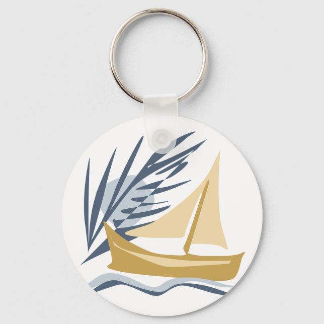Sailboat on the background of the moon and palm tr key ring (Front)