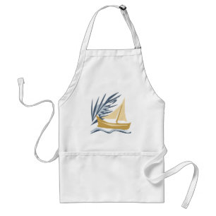 Sailboat on the background of the moon and palm tr standard apron