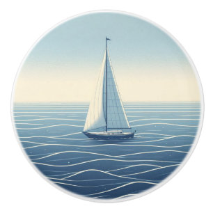 Sailboat on the high seas  ceramic knob