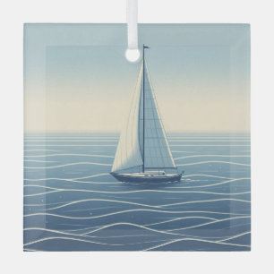 Sailboat on the high seas  glass tree decoration
