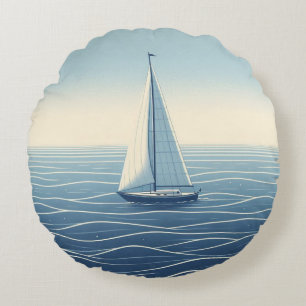 Sailboat on the high seas  round cushion