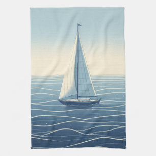 Sailboat on the high seas  tea towel