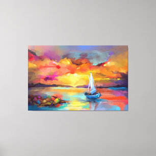 Sailboat On The Lake With Sunlight Canvas Print