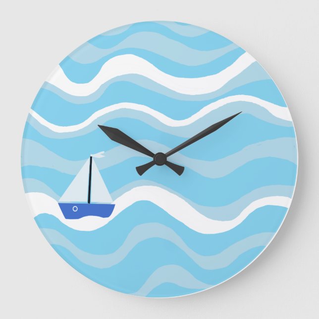 Sailboat on the ocean waves large clock (Front)