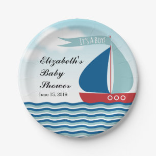 Sailboat on Water It's A Boy, Nautical Baby Shower Paper Plate