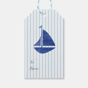 Sailboat Painting Nautical Blue Stripe Coastal Gift Tags