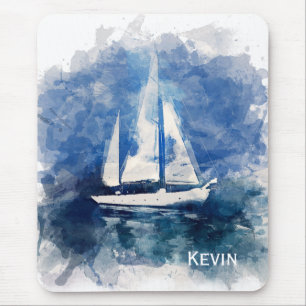 Sailboat Painting Personalised Mouse Pad