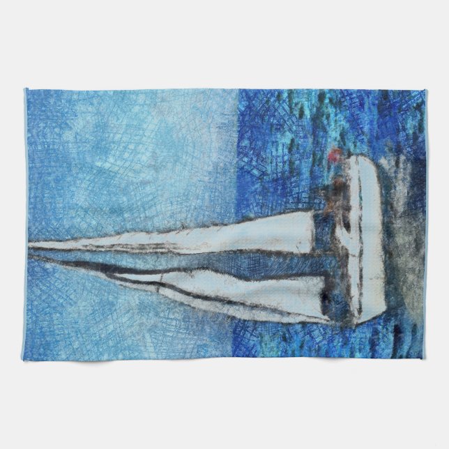 Sailboat painting tea towel (Horizontal)