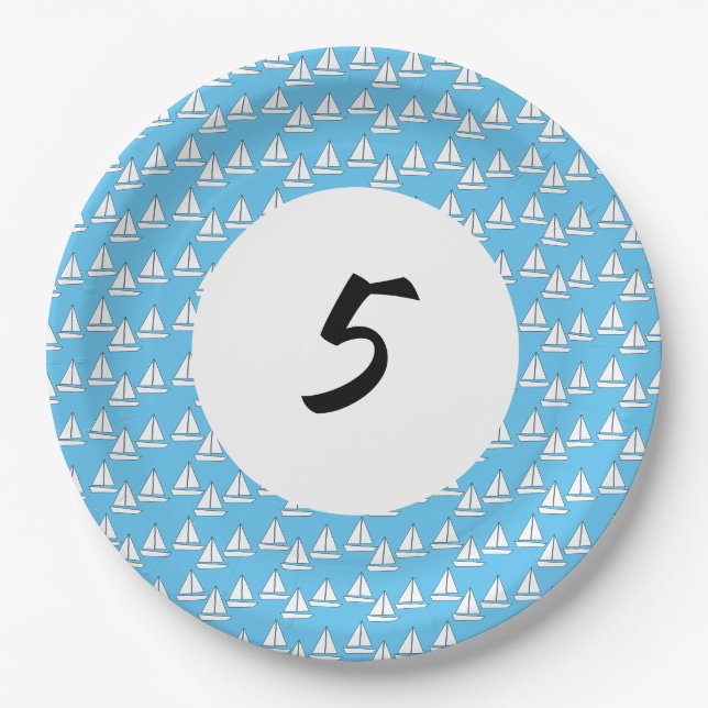 Sailboat Party Fifth Birthday Paper Plate (Front)