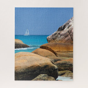 Sailboat Passing By the Beach  Jigsaw Puzzle