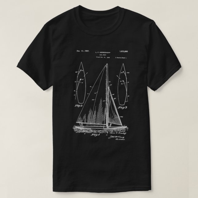 Sailboat Patent  Sail Boat Sailing  T-Shirt (Design Front)