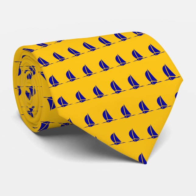 Sailboat Pattern Yellow and Blue Tie,Ties Tie (Rolled)