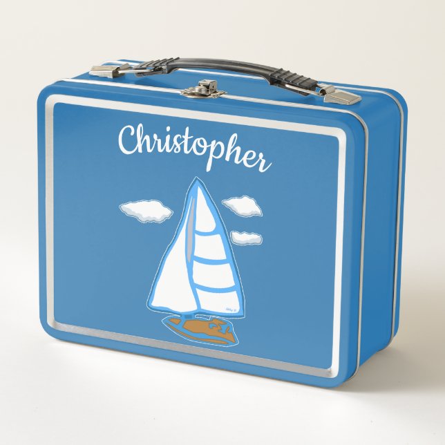 Sailboat Personalised Nautical Metal Lunch Box (Front)