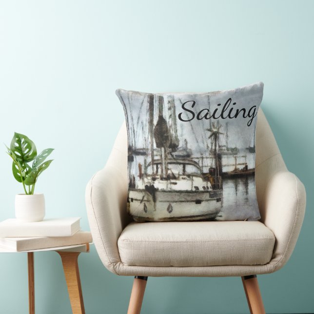 Sailboat Pillow Nautical Theme Decor (Chair)
