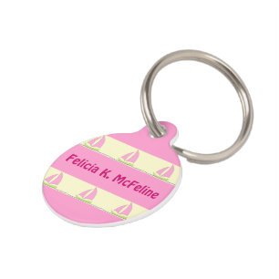 Sailboat Pink Stripe Personalised Pet Tag