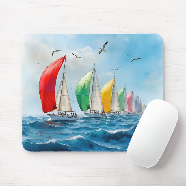 Sailboat Race On High Seas Mouse Mat (With Mouse)