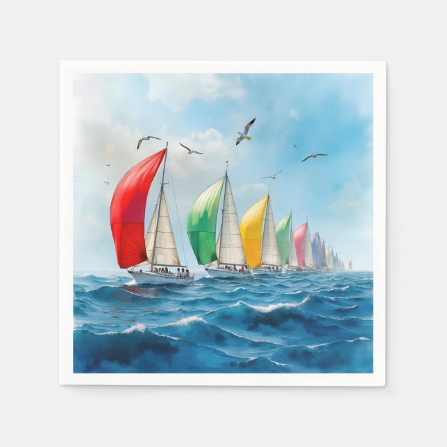 Sailboat Race On High Seas Napkin (Front)
