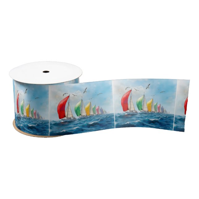 Sailboat Race On High Seas Satin Ribbon (Spool)