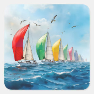 Sailboat Race On High Seas Square Sticker