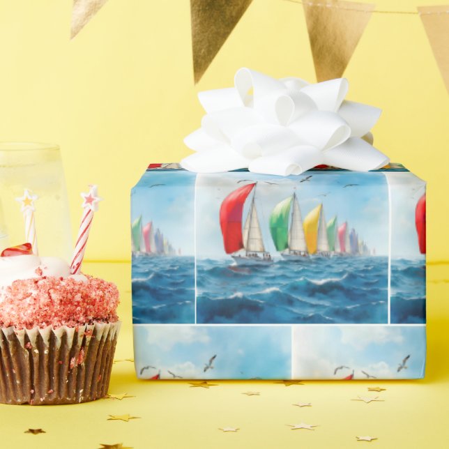 Sailboat Race On High Seas Wrapping Paper (Birthday Party)