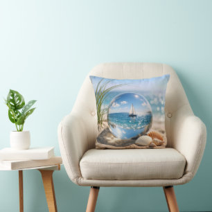 Sailboat Reflection In Glass Sphere Cushion