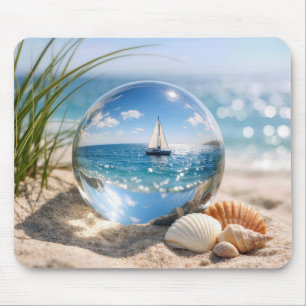 Sailboat Reflection In Glass Sphere Mouse Mat