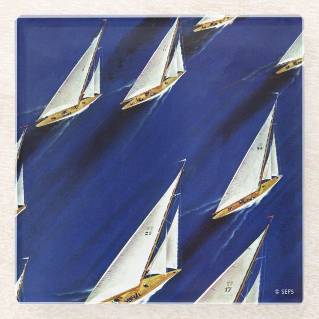 Sailboat Regatta by Ski Weld Glass Coaster (Front)