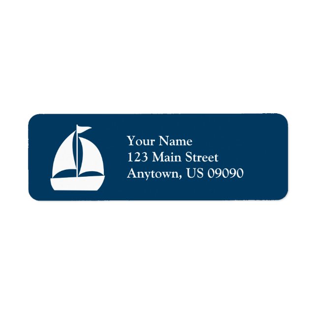 Sailboat Return Address Label (Navy Blue / White) (Front)