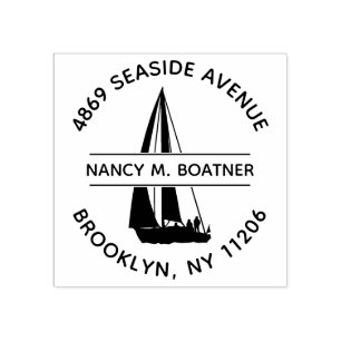 Sailboat Round Return Address Stamp for a Sailor