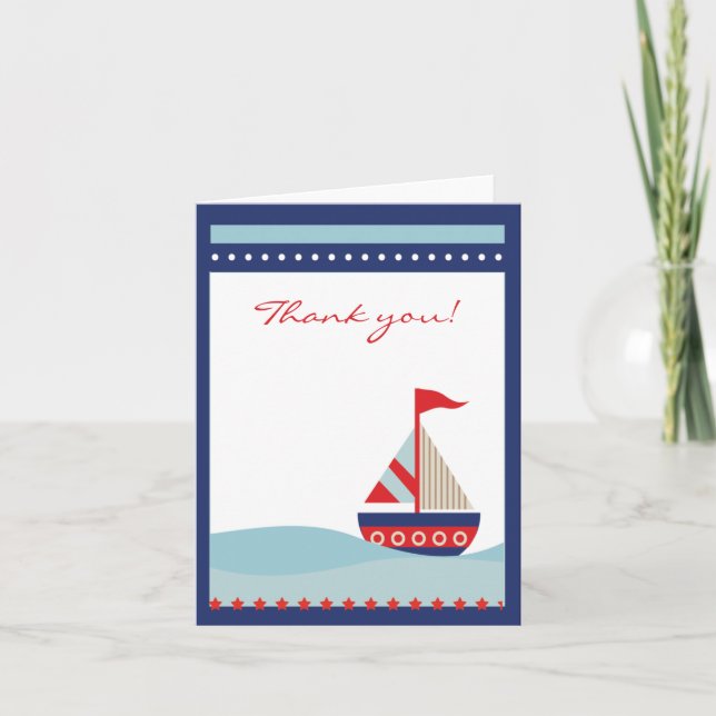 Sailboat Sailing Blue Thank you note folded card (Front)