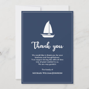 Sailboat Sailing Boat Funeral Nautical Blue White Thank You Card