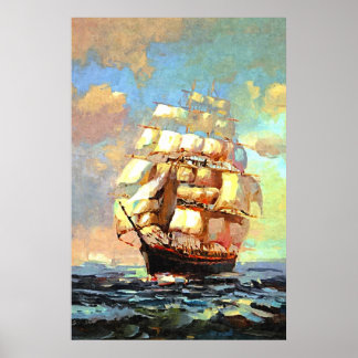 Sailboat sailing in the sea (abstracted) poster