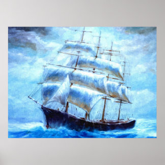 Sailboat sailing in the sea poster