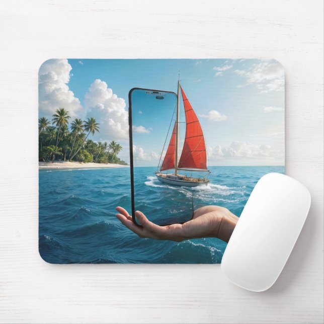 Sailboat Sailing Into a Smartphone Mouse Mat (With Mouse)