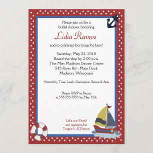 Sailboat Sailing Nautical 5x7 Bridal Shower Invite
