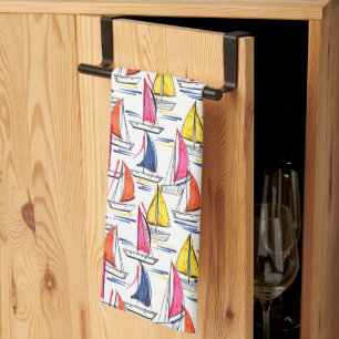 Sailboat Sailing Nautical Summer Pattern Tea Towel