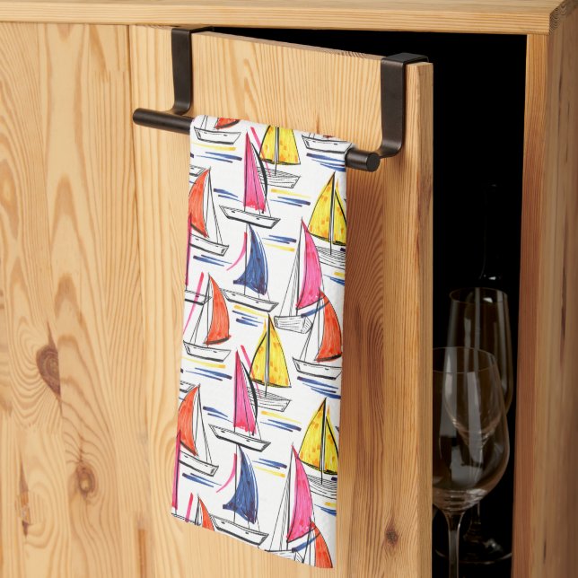 Sailboat Sailing Nautical Summer Pattern Tea Towel (Thirds Fold)