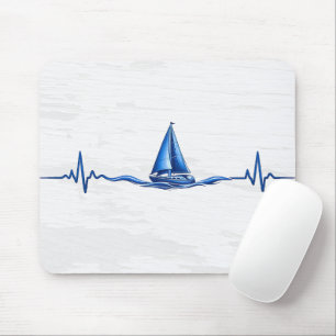 Sailboat Sailing on a Blue Heartbeat Graphic Mouse Mat