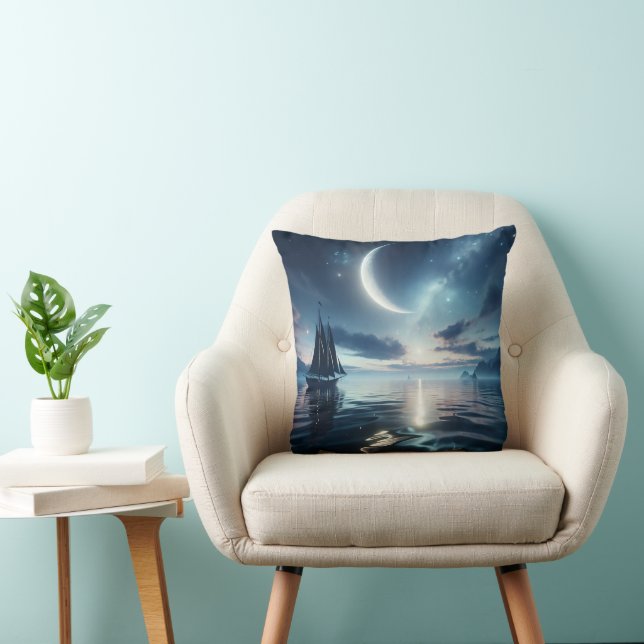 Sailboat Sailing on Moonlit Water Cushion (Chair)